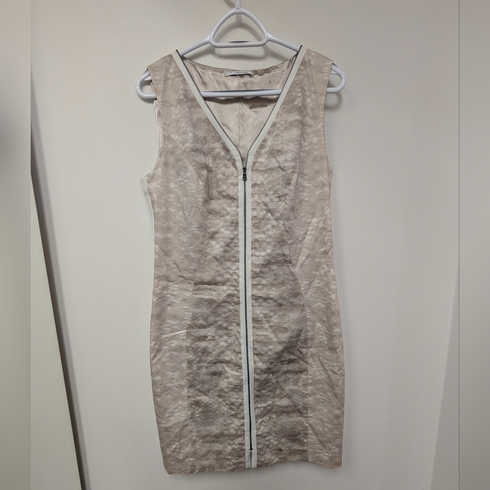 T Tahari Beige Zip-Front Mini Dress